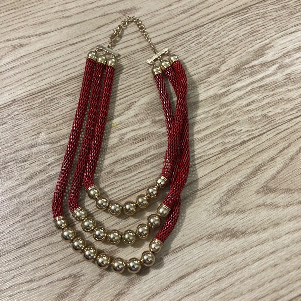 Unbranded Statement Necklace Womens OS Red Gold Multi Strand Mesh‎ Beaded